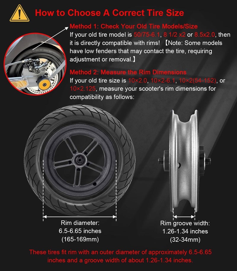 BANGTING 2-Pack 10x2.125 Tubeless Scooter Tires - Fits Models: 8.5x2.0, 8½x2, 50-75-6.1, 10×2.0, 10×2-6.1, 10×2(54-152) | Verify Rim Size: 6.5-6.65" Diameter & 1.26-1.34" Width | Puncture-Resistant - Image 2